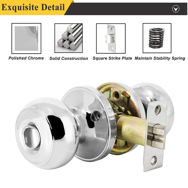 Probrico Door Knob Polished Chrome, Door Handles with Round Knob,