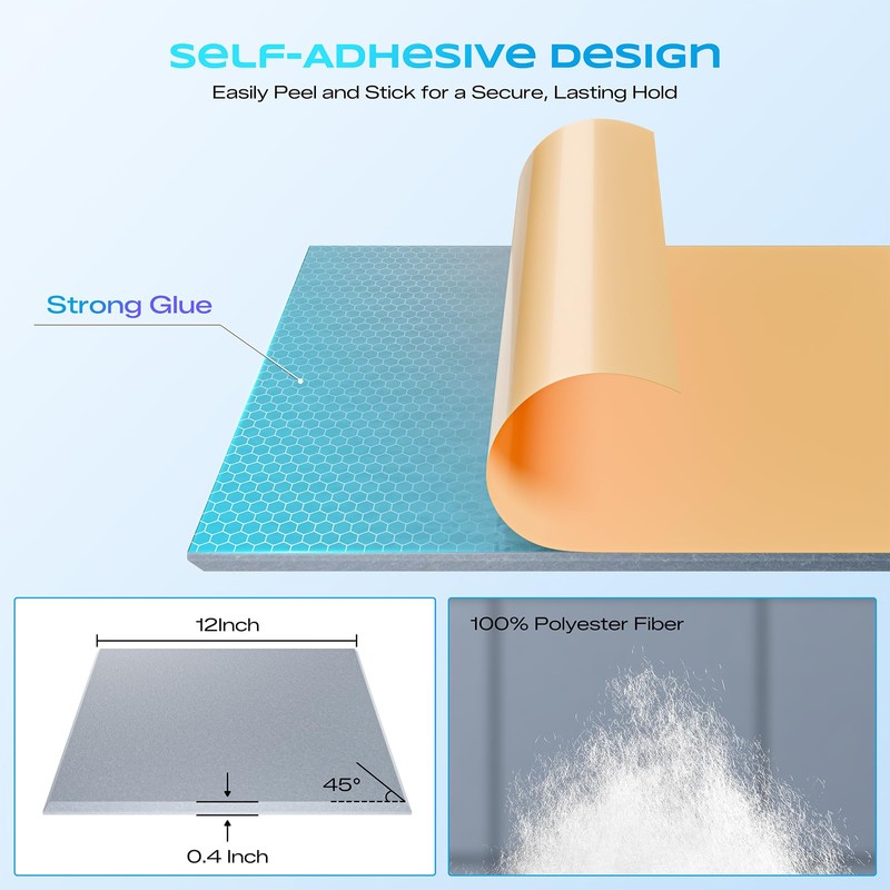 22 Pack Self-Adhesive Acoustic Panels, 12" X 12" X 0.4"