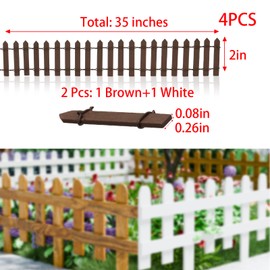 JAKOUE 4PCS 35Inch Brown Picket Fence - Miniature Fairy Garden Decor for Dollhouse, Plant Pots & DIY Crafts (Durable Wooden Decorative Fence)