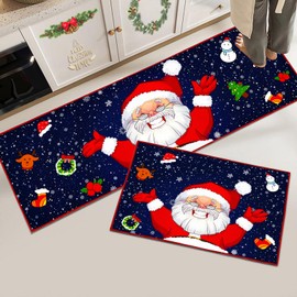 Hoimlm Christmas Kitchen Rugs Non-Slip Washable Hallway Living Room Floor Bathroom Kitchen Rug Christmas Decor 40 x 120 cm + 40 x 60 cm (Christmas G)