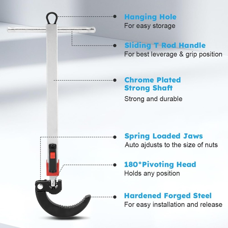 NINEFOX Telescoping Basin Wrench, Adjustable Tap Nut Spanner Basin Spanner,