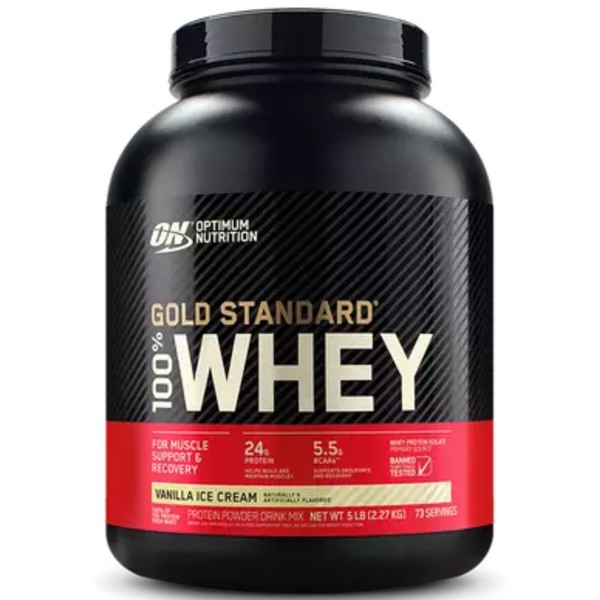 Optimum Gold Standard 100% Whey Protein, Gluten-Free, Banned Substance Tested, Vanilla Ice Cream / 2lb