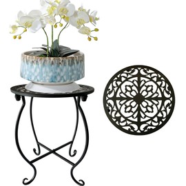 EKINIYAR Plant Stand Indoor Outdoor, 15" Tall Flower Pot Stand, Round Metal Corner Plant Stand for Flower Pot, Rustproof Flower Plant Rack Holder for Home, Garden, Patio, Plant Lovers 1 Count