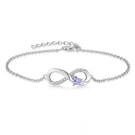 STARCHENIE 925 Sterling Silver Infinity Bracelet Adjustable Angel Wings Heart Birthstone Bracelet for Women June Alexandrite