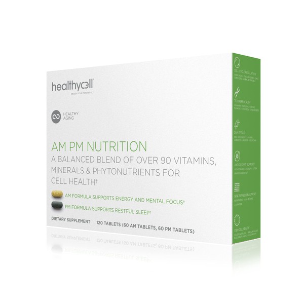 Healthycell AM PM, Natural AntiAging Multivitamin for Men, Women, Supports Cell Health, Stem Cells, Energy, Sleep, with Vegetarian Whole Food Vitamins, Antioxidants, Probiotics (30 Servings)