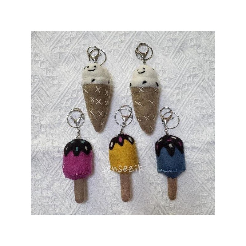 Nepalese wool ice cream key ring, doll bag ring, stick