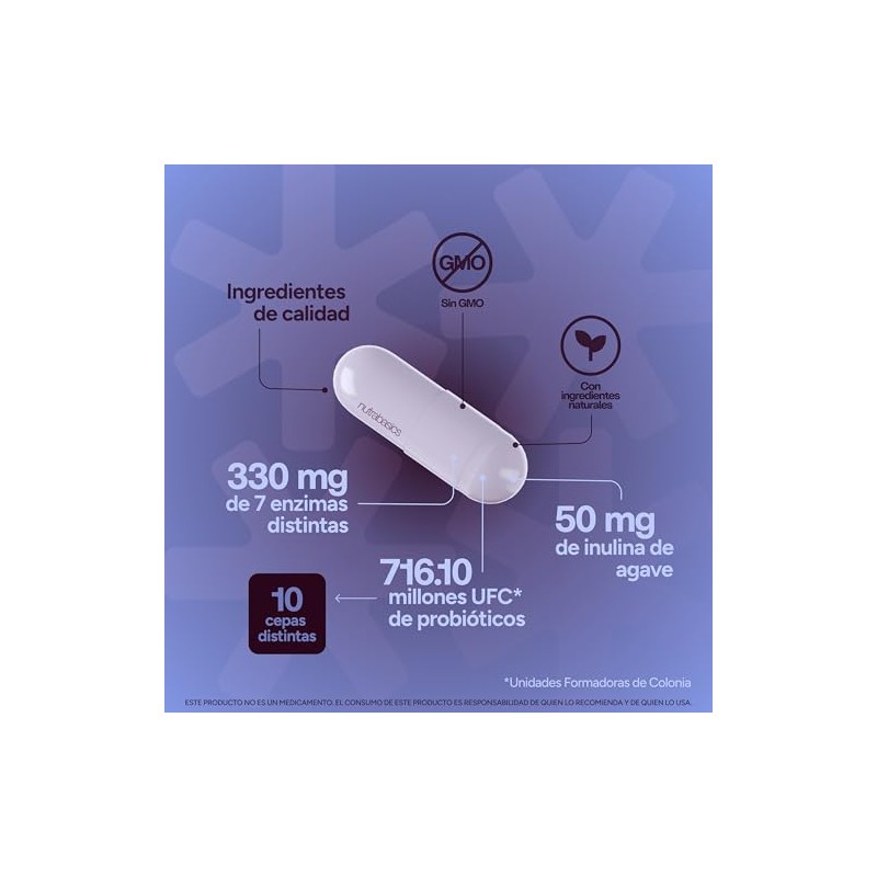 Enzimas Digestivas y Probióticos 3 en 1, 120 Cápsulas Nutrabasics