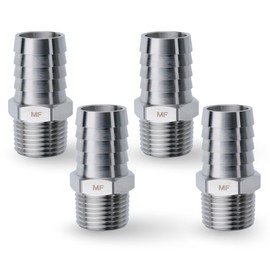 MAACFLOW MAACFLOW Stainless Steel 1/2" Male NPT to 3/4" Hose ID Barb Barbed Hose Fitting Adaptor Connector (Pack of 4)