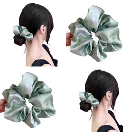 Shiny Organza Scrunchy, Gradient Hair Tie, Women's, Stylish, Hair Accessory, Green