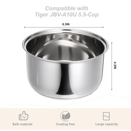 UWSTE Rice Cooker 5.5 Cup Inner Pot Replacement for Tiger JBV-A10U Inner Pot, 304 Stainless Steel Durable Inner Bowl, Even Heating for Perfect Rice, Easy to Clean (Pots & 3Pcs Onigiri Mold Set)