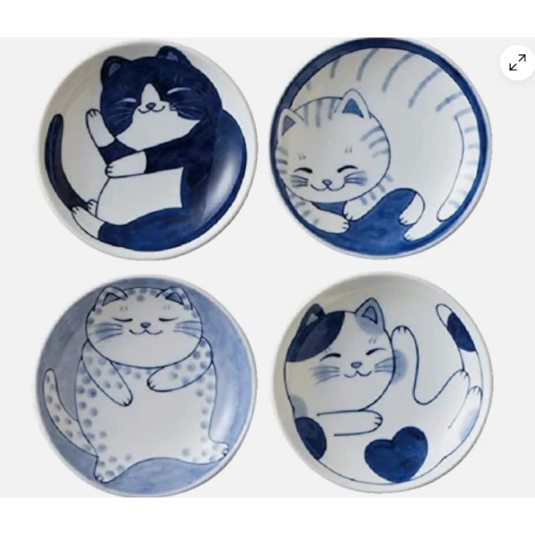Mino ware Japanese Small Plate Set Ceramic Cute Cats Design