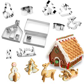3D Cookie Cutter, Christmas Cookie Cutter, Cookie Cutters, Fondant Cookie Cutter, Stainless Steel Cookie Cutter Set, Christmas Gingerbread House Set for Baking, Kitchen Accessories (18 Pieces)
