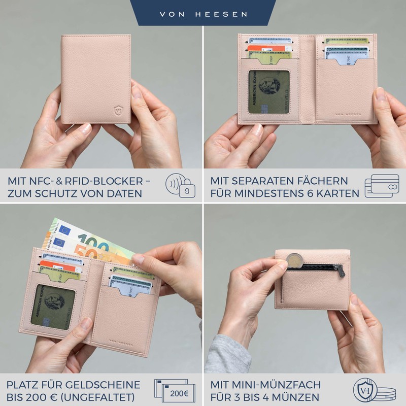 VON HEESEN® Wallets Men & Women, rose, With coin compartment