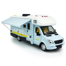 Toy Camper RV Motorhome Toys for Boys Girls Diecast Metal Recreational Vehicle Pretend Play Pull Back Model Car Doors & Awning Open Light Sound Age 3 4 5 6 Kids Toddlers Birthday Gifts, Blue