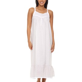 Alexander Del Rossa Victorian Nightgown, 100 Cotton Nightgowns for Women, Long Nightgowns for Women Soft Cotton, Nighty White Floral on Gray Large (A056957ALG)