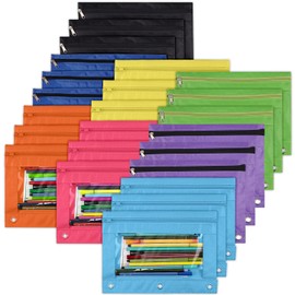 YoeeJob Pencil Pouch for 3 Ring Binder, Zipper Pencil Pouches Bulk, Pencil Case Pouch with Clear Window for Class, School, Office, 8 Colors-24 Packs