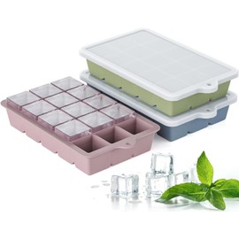 3 PCS Cubitera de silicona, Bandejas de Silicona para Cubitos de Hielo Moldes de Cubitos Reutilizables, Molde para hacer hielo, Fácil de apilar, no tóxico, seguro y duradero, 3 x 15 Compartimentos