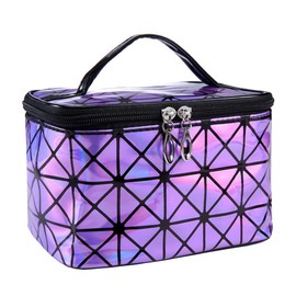 Magik Holographic Portable Travel Cosmetic Makeup Bag PU Handy Toiletry Waterproof (7.56 x 5.12 x 4.84 in, Purple)