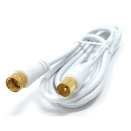 DRUT 2m RF TV Aerial Male to F Type Connector Male Plug Coaxial Coax Cable, Lead, 75 Ohm, 3C-2V 6.5ft White Gold Connectors