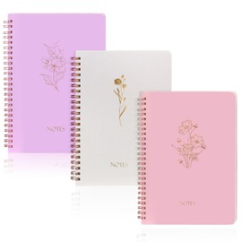 3 PCS Women's Aesthetic Spiral Notebook, Hardcover College Straight Line Horizontal Line Journal, Cute Journaling Notebook with Large Pocket Lined Pages, Men's and Women's Note Books, 3 Colors