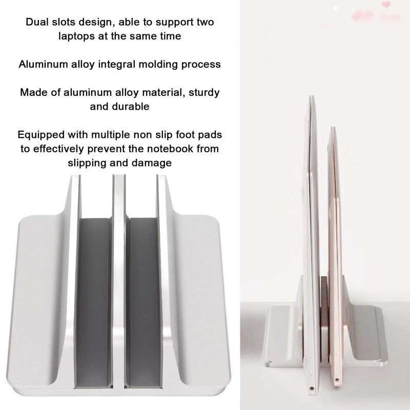 Laptop Holder Vertical 2 Slots Aluminum Alloy Adjustable Laptop Stand