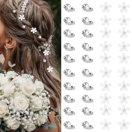 YISSION 40 Pcs Mini Silver Rhinestone Hair Clips Cute White Flower Hair Pins Small Crystal Hair Clip Decorative Flower Hair Clips Wedding Bridal Hair Accessories for Girls Women
