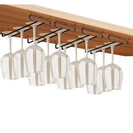 DAPJU 10 Inch Black Wine Glass Rack Under Cabinet Stemware Holder Glass Storage Hanger Organizer for RV Cabinet Kitchen Bar (4 Pack)