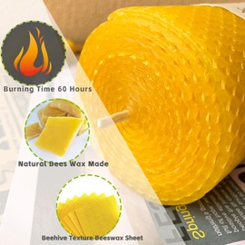Large Beeswax Pillar Candles, Size 3"x6", Natural Bees Wax Candle Sheet Handrolled for Home, Unscented & Smokeless, 60 Hours Burning Time, Yellow