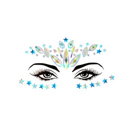 Wosois Crystal Face Stickers Star Mermaid Gems Sparkly Temporary Rhinestone Sticker Rave Party Accessories for Women (E)