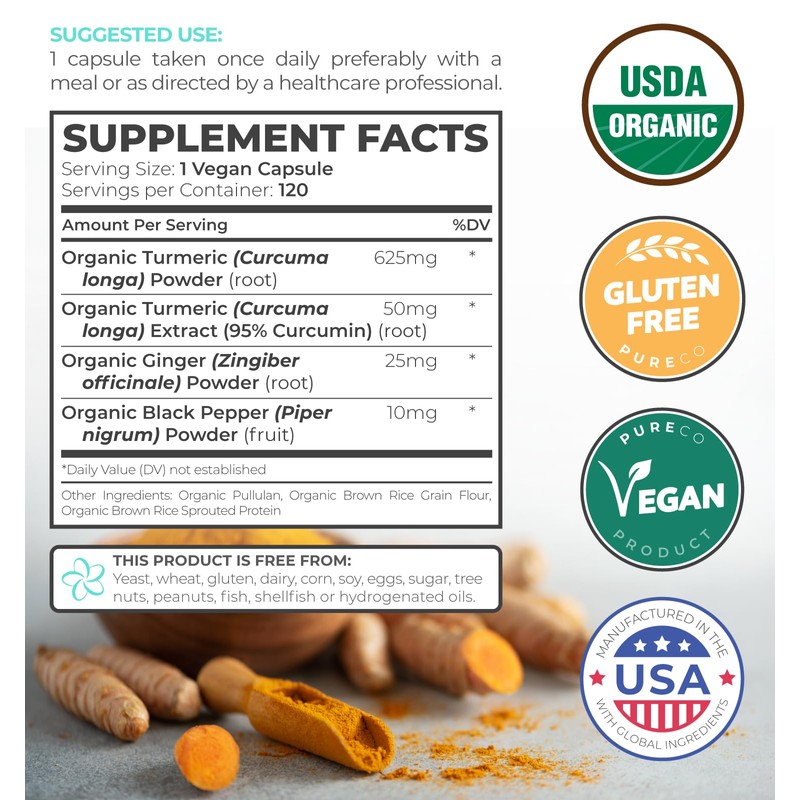 Organic Turmeric Ginger Black Pepper Supplement - High Potency Organic