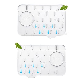 Apqagjy 2 Pieces Mini Sink Splash Guard Silicone Faucet Draining Mat Handle Drip Catcher Tray and Dish Soap Sponge Holder for Kitchen & Bathroom Sink Protectors (8.3" White)