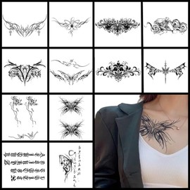 12 Láminas De Tatuajes Temporales Para Adultos, Tatuajes Semipermanentes De Larga Duración, Resistentes Al Agua, Que Duran De 1 A 2 Semanas. Kit De Tatuajes Temporales Para Mujeres Y Niñas