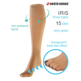 sesto senso Women's Knee Socks Thin 15 Denier 4 Pairs Half Matt Transparent, 4 Pairs - Natural - Nude