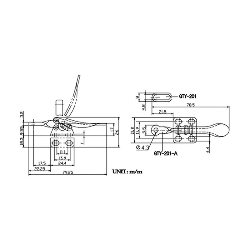HHIP 3900-0360 Horizontal Hold-Down U-Bar Toggle Locking Clamp with 60