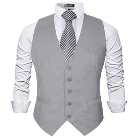 Alizeal Mens Classic Solid Color Business Suit Vest Regular Fit Tuxedo Waistcoat, Light Gray-L