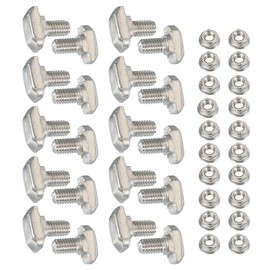 PATIKIL M6 x 14 mm T-Slot Bolts, 1 Set Drop-in Bolt Hammer Head with Hexagon Flange Nuts T-Bolt Stud Sliding Screw for 30 Series Aluminum Extrusion Profile, Silver