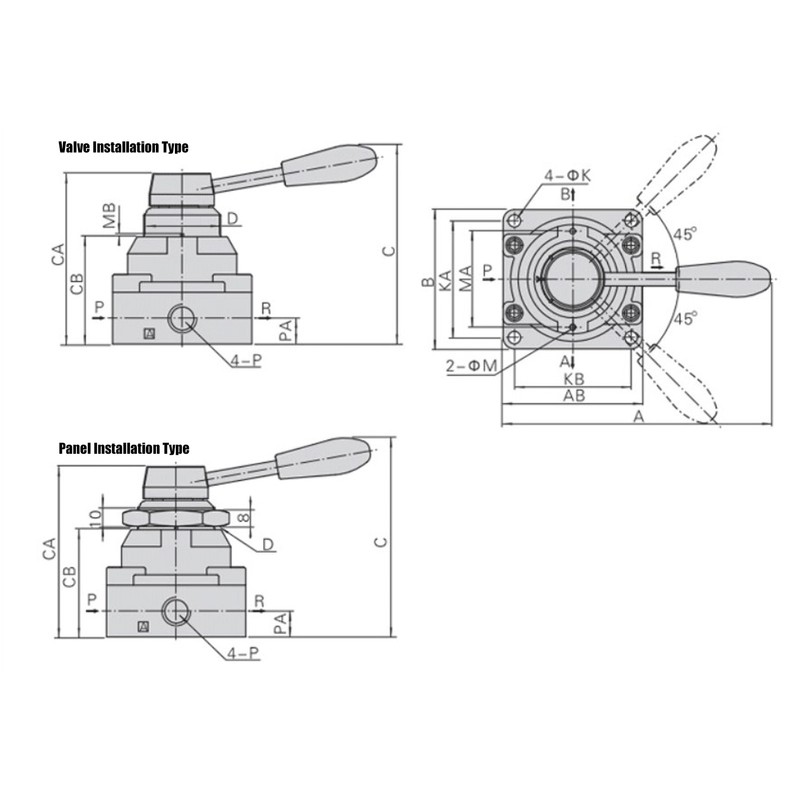 Air Hand Valve Rotary Lever 2 Position 4 Way Pneumatic