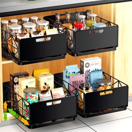 2 Psck Pull Out Cabinet Organizer, Heavy Duty Slide Out Drawers for kitchen Cabinets, Fixed with Adhesive Nano Film,Compatible Framed Cabinets pull out shelves for Kitchen, Pantry, Bathroom, Bedroom