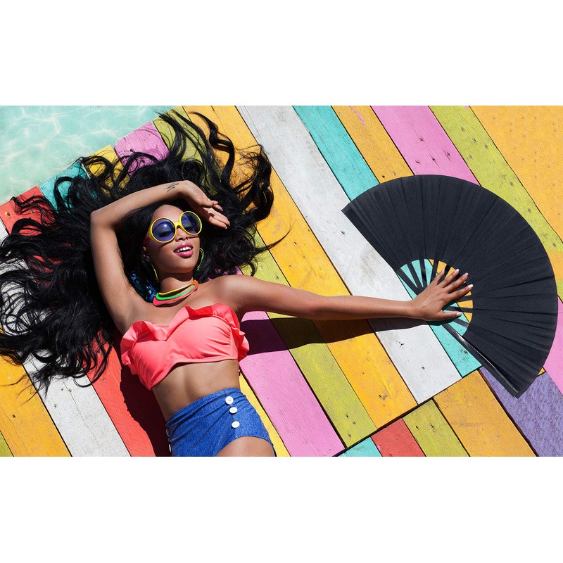 STHUAHE 2PCS Large Rave Fan Folding Hand Fan Clap Popping