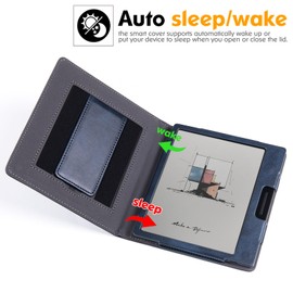 BOZHUORUI Stand Case for 7" Onyx Boox Tablet Go 7 Color/Boox Page e-Reader - Premium PU Leather Sleeve Cover with Two Hand Straps/Auto Sleep/Wake (Dark Blue)