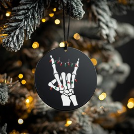 Heavy Metal Music Skeleton Christmas Ornament for Tree - Metal Horns Christmas Ornament