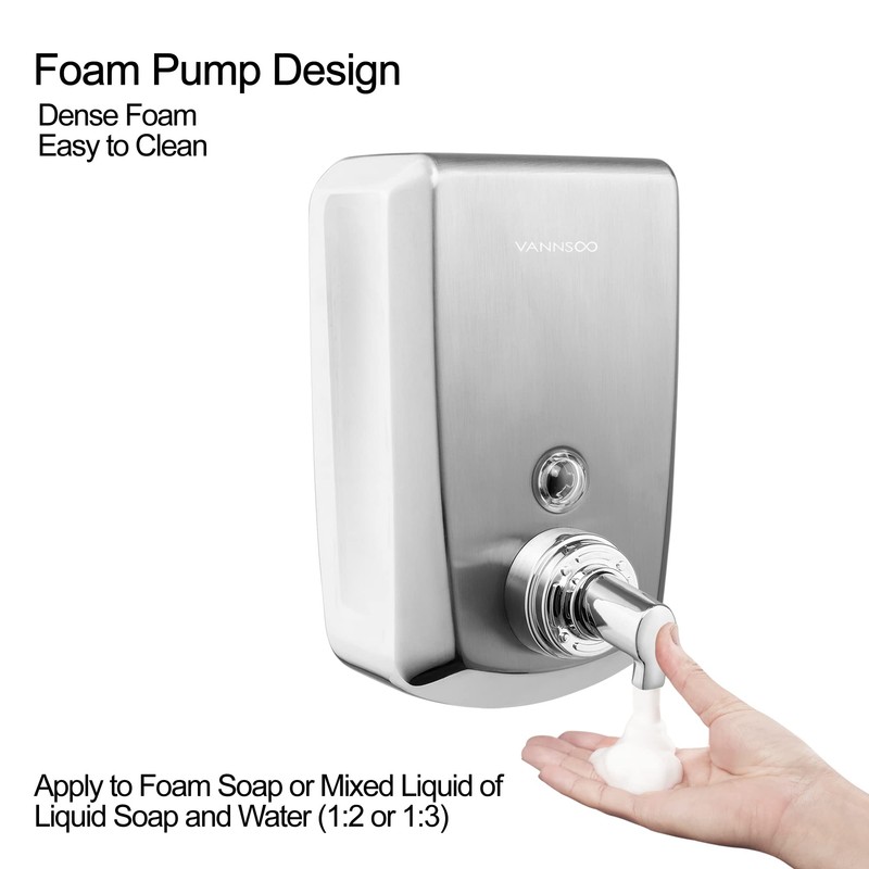 VANNSOO Commercial Wall Mount Stainless Steel Foam Soap Dispenser, 40