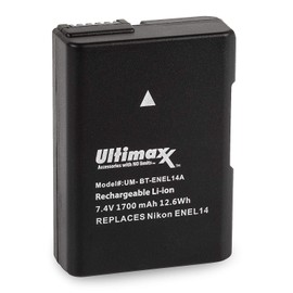 Ultimaxx Rapid Travel Charger with 2X EN-EL14A Extended Life Battery (1700mAh) for D3500, D3100, D3200, D3300, D3400, D5100, D5200, D5300, D5500, D5600, Coolpix P7000, P7100, P7700, P7800