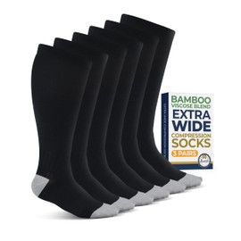 Pembrook 3 Pairs Plus Size Compression Socks Wide Calf - Bamboo Viscose Compression Socks Men XXL, Knee High, Black