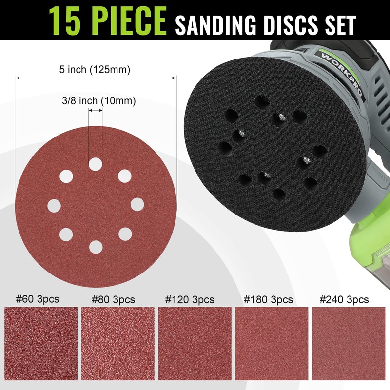 WORKPRO 5-Inch Random Orbit Sander, 6 Variable Speeds 7000 to