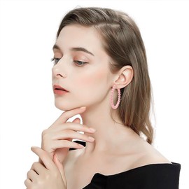 QIAOLEHUI Resin Beaded Hoop Earrings Mixed Color Colorful Acrylic Minimalist Geometric Bohemian Circle Round Matte Dangle Earrings Party Jewelry for Women (Pink)