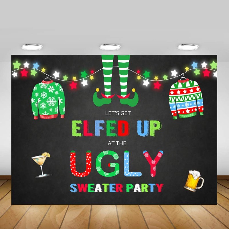 Mocsicka Elfed Up Ugly Sweater Party Backdrop Christmas Ugly Sweater