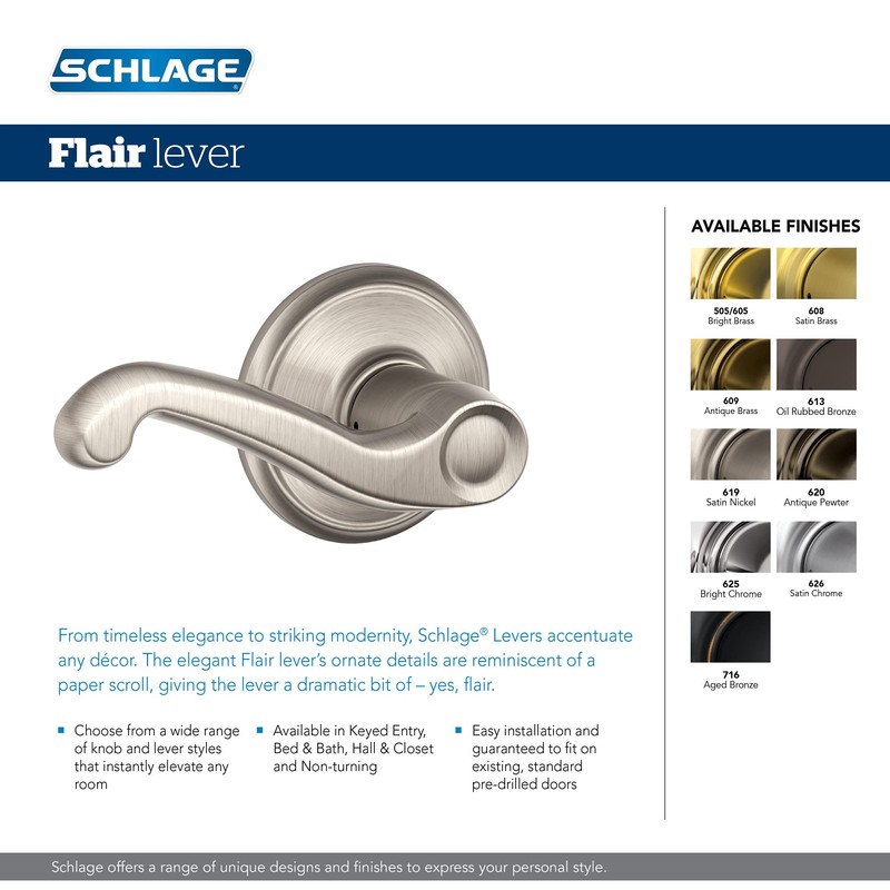 Schlage F40 FLA 609 Flair Door Lever, Bed & Bath