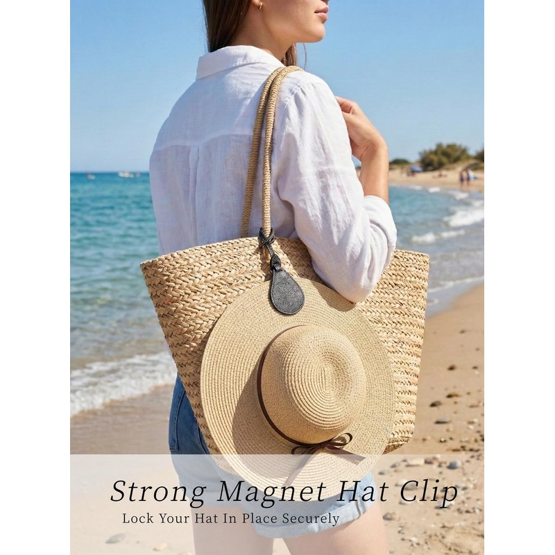 DIYKQA Magnetic Hat Clip for Travel Bag, Leather Hat Holder