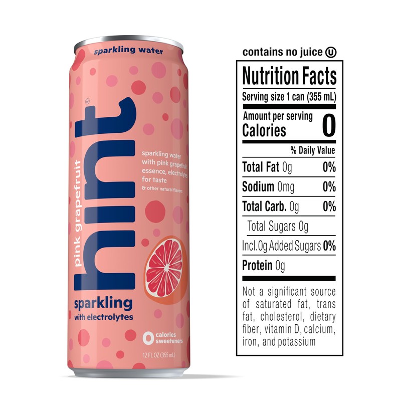 Hint Sparkling Water, Pink Grapefruit - Carbonated Fruit-Infused Water with